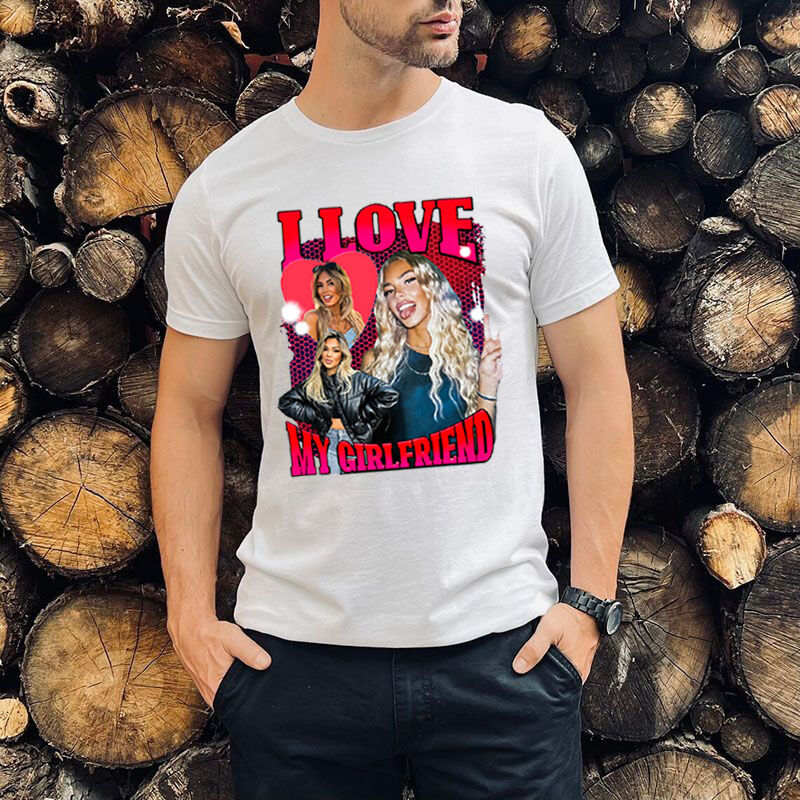 T-shirt personnalisé I Love My Girlfriend avec photos personnalisées Cadeau attractif pour la Saint-Valentin Créez Votre T-Shirt Personnalisé