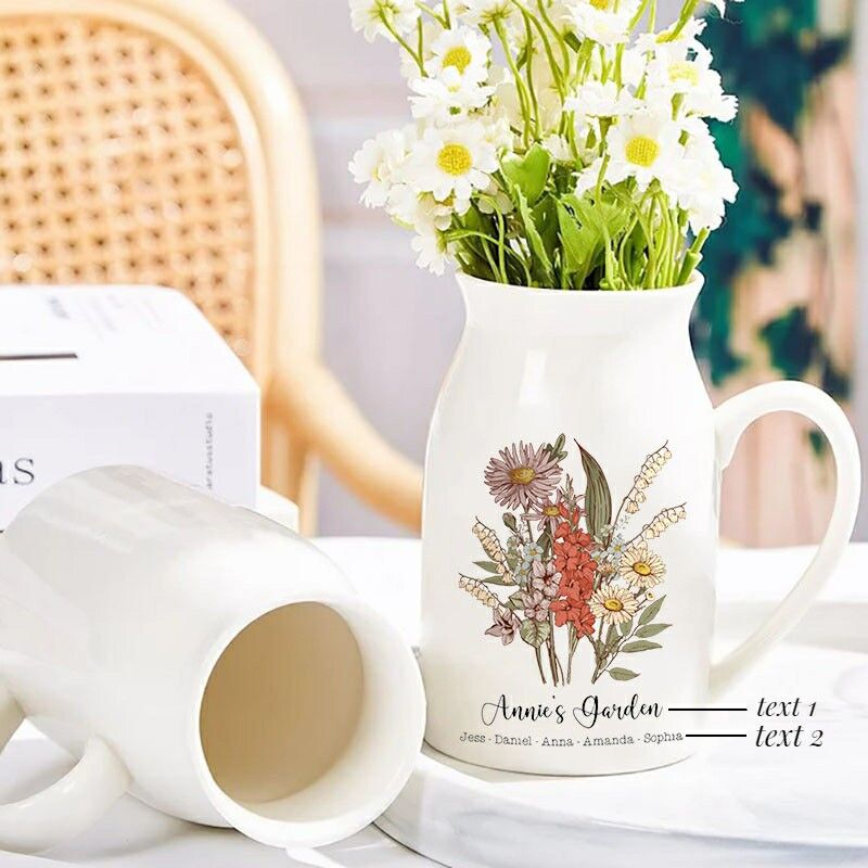Personalized Name Flower Vase with Custom Floral Pattern Precious Gift for Mother