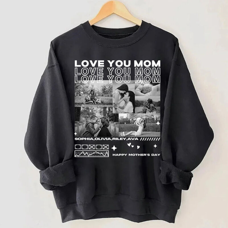 Sweatshirt personnalisé Love You Mom avec photos personnalisées Design chic Cadeau parfait pour la fête des mères