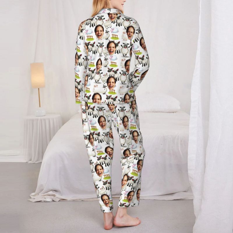 Personalized Pajamas Custom Photo Cute Sheep Cartoon Pattern Design Playful Gift for Family