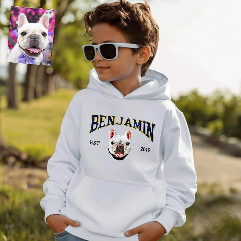 Personalized Kids Embroidered Hoodie Pet Head Custom Photo Name Design Attractive Gift for Children