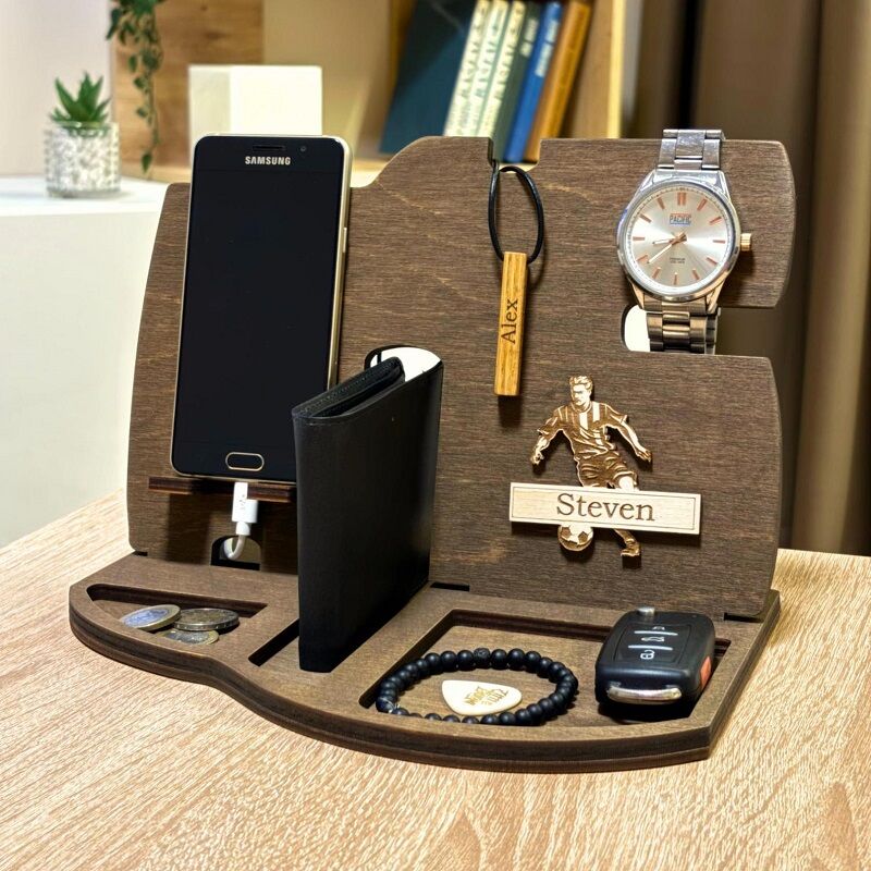 Personalisiertes Schreibtisch-Organizer Telefon-Docking-Station Holz-Ständer-Design Attraktives Geschenk Für Ihn