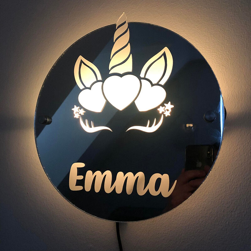 Personalized Unicorn Mirror Lamp Customized Name Gift For Kids