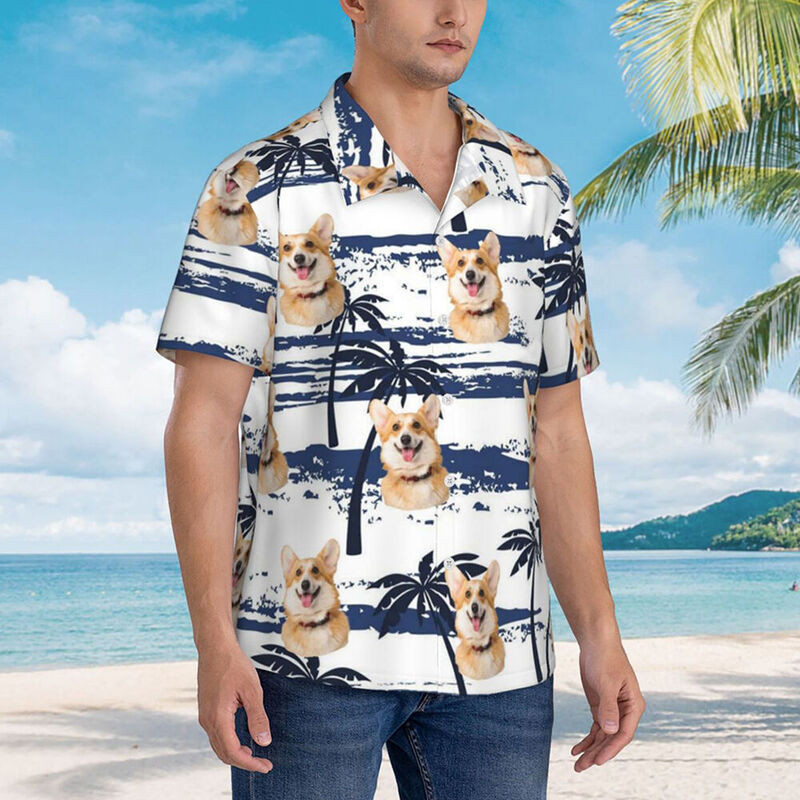 Custom Hawaiian Shirt with Coconut Tree Pattern Add Pet Photo Holiday Gift for Pet Lovers