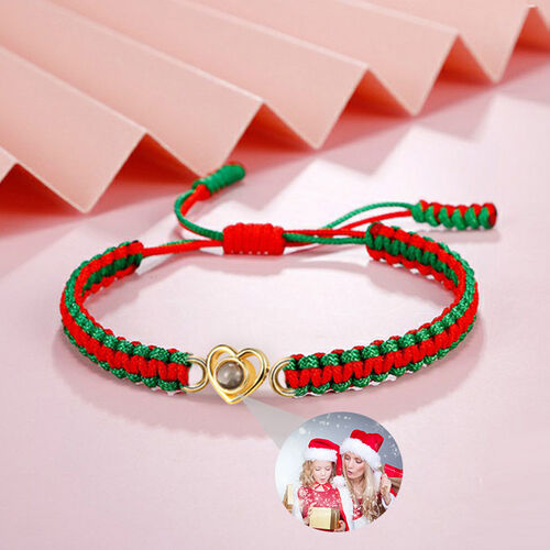 Bracelet de projection personnalisé corde tressée mixte rouge et verte pour Noël