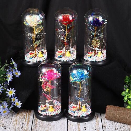 Galaxy Rose Glass Lampshade Preserved Flower Rose Playing Guitar Couple Night Light Gift