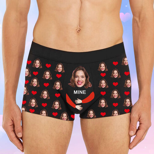Cadeau pour la Saint-Valentin : sous-vêtements pour hommes personnalisés, visage et cœur rouge