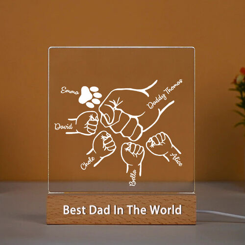 Personalized Acrylic Plaque Lamp Fist Bump and Pawprint Pattern Great Gift for Dad
