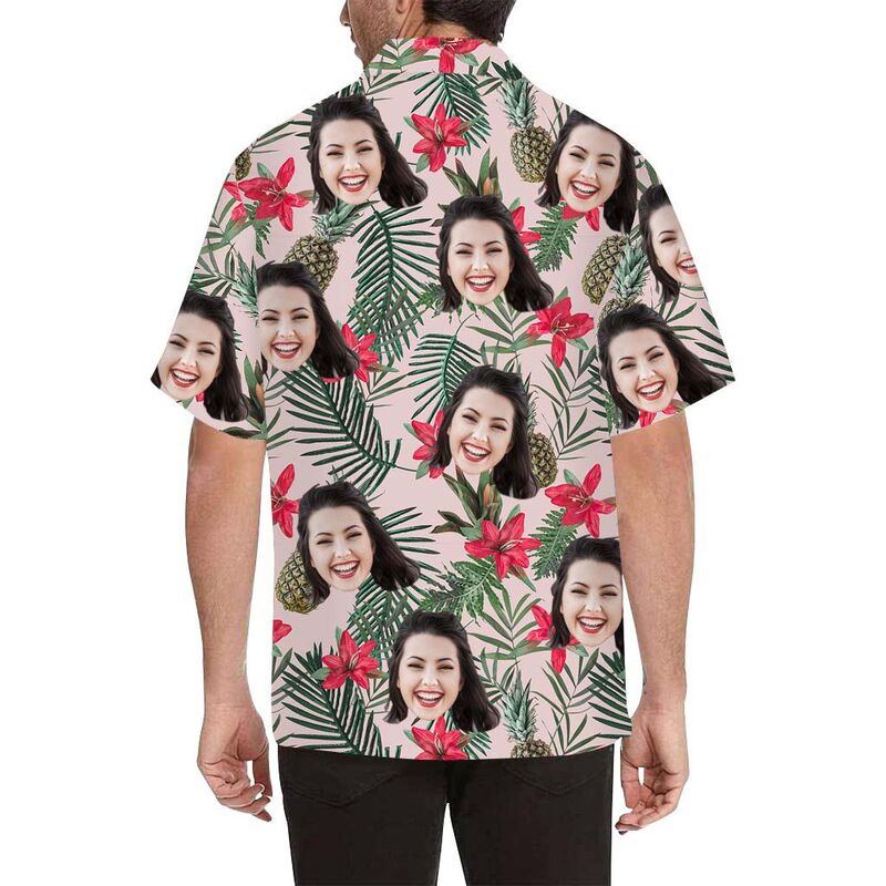 Custom Face Pineapple and Plant Men's All Over Print Hawaiian Shirt