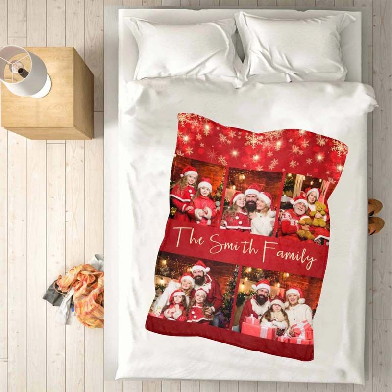 Personalized Christmas Blanket with 5 Pictures for Family