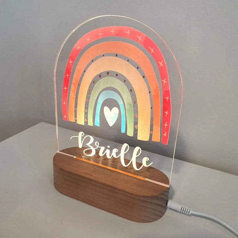 Personalisierte Holz Acryl Fünf Farben Regenbogen individuelle Name Lampe für Mädchen