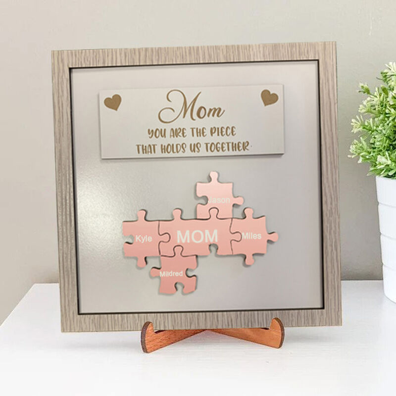 Personalized Rose Gold Name Puzzle Frame "You Are The Piece That Holds Us Together" Mother's Day Gift