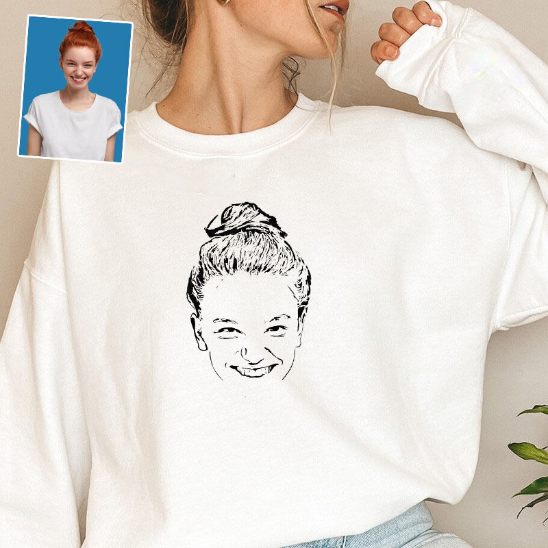Sweatshirt personnalisé Photo de tête de femme croquis Cadeau unique pour elle