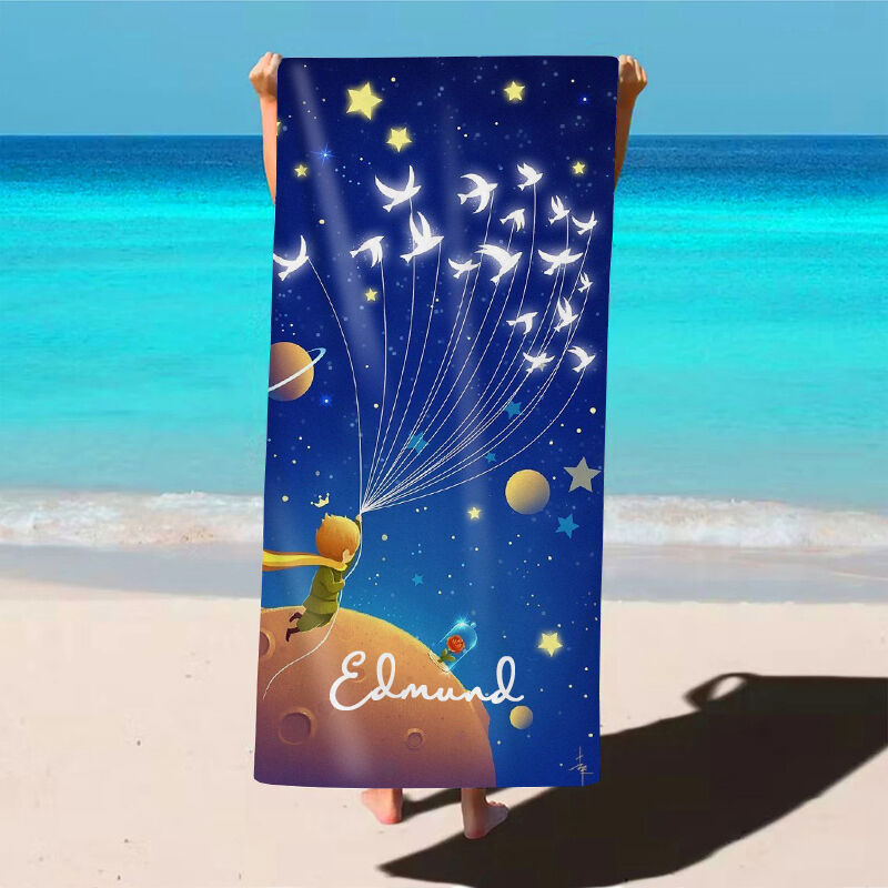 Personalized Name Bath Towel with Little Prince Starry Sky Decoration Beautiful Gift for Child