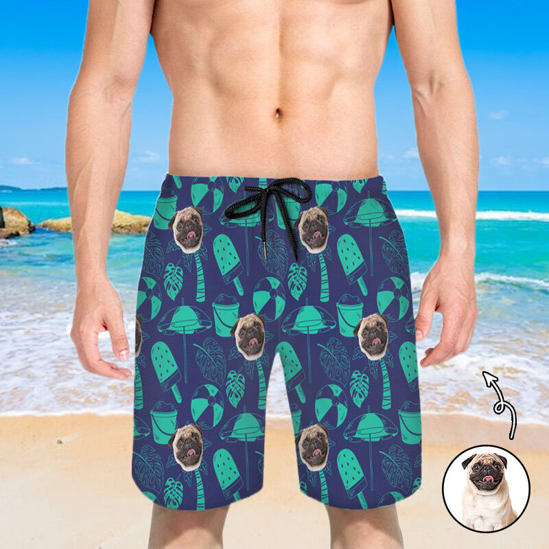 Personalized Picture Men's Beach Shorts Ice Creams Pattern Interesting Gift for Brother