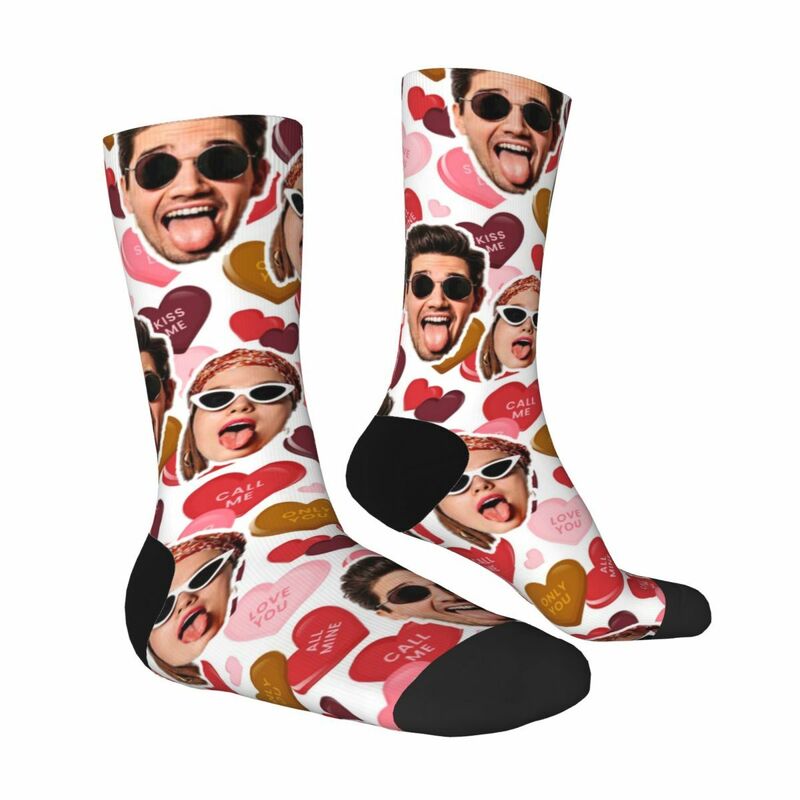 Custom Face Socks Pink Trendy Mid-Tube Socks Add Couple Photos for Girlfriend