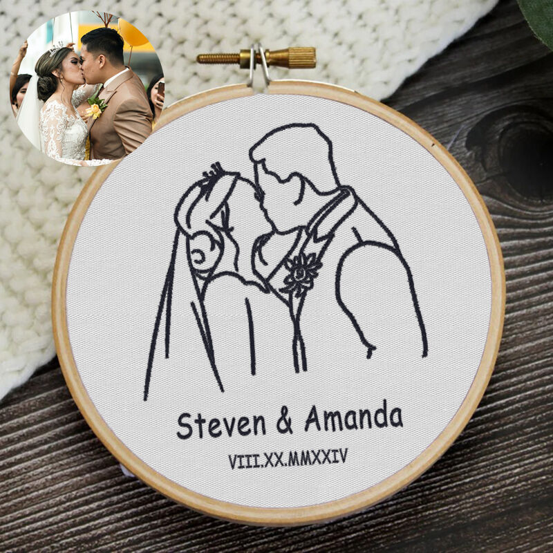 Custom Embroidery Hoop Custom Character Line Drawing Fun Decoration For Wedding