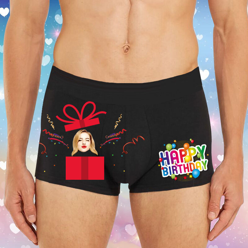 Personalized Photo Men's Underwear Boxer Briefs with Balloon Pattern Interesting Gift for Birthday