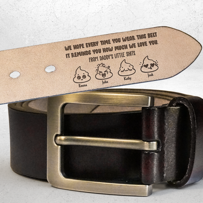 Cinturón de cuero grabado personalizado con nombres de niños personalizados. Divertido regalo de cumpleaños para papá