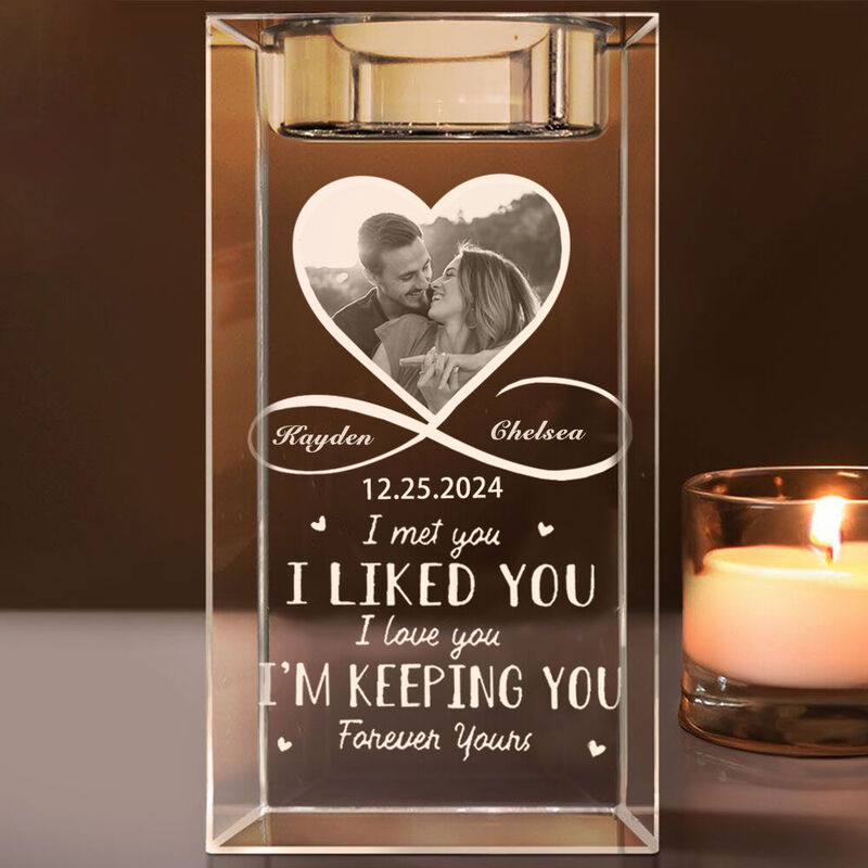 Portacandele di cristallo personalizzato Aggiungi foto di coppia e nome Dolce regalo per anniversario