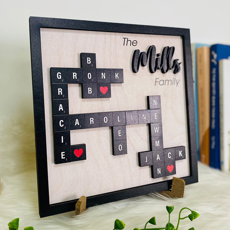 Personalized Frame Scrabble Sign Custom Family Names Crossword Design Exquisite Gift for Mother's Day