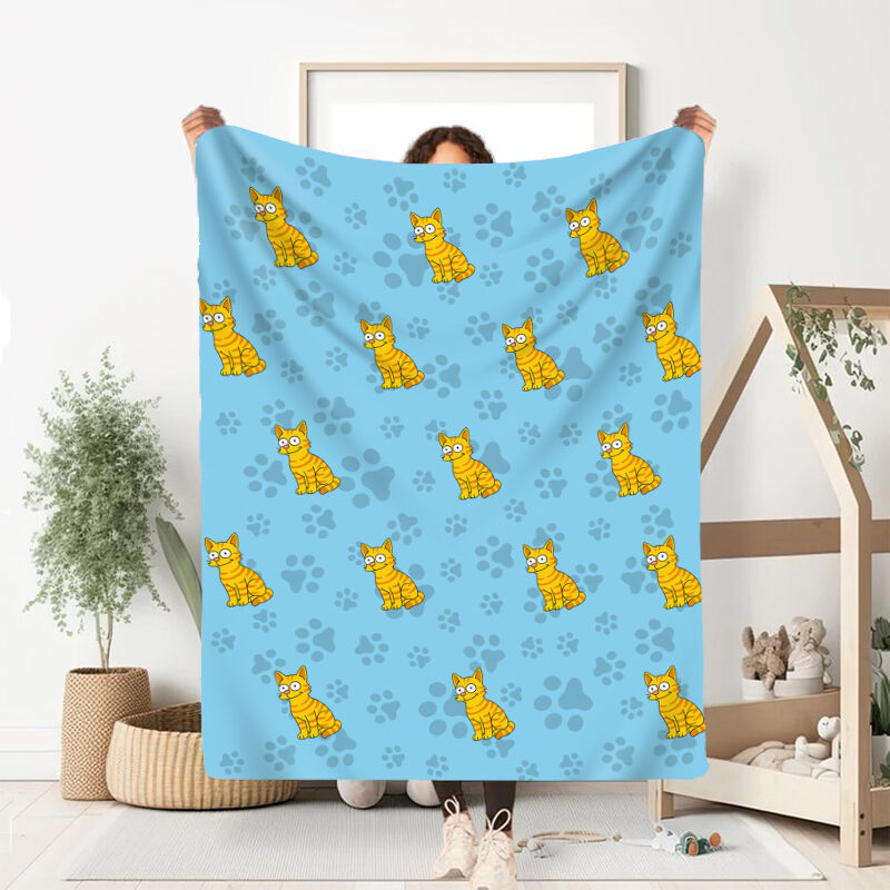 Personalized Picture Blanket with Paw Print Pattern Interesting Gift for Pet Lover