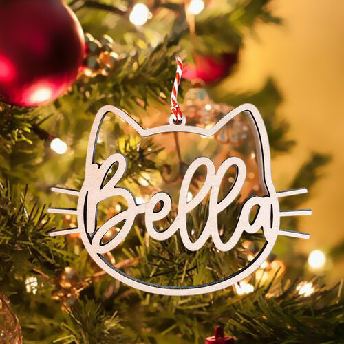 Decorazioni e Addobbi Natale per Albero Personalizzati con Nome a Forma di Gatto in Legno