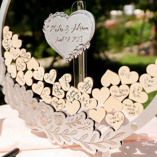 Personalized Round Floral Wood Acrylic Custom Name Guest Book