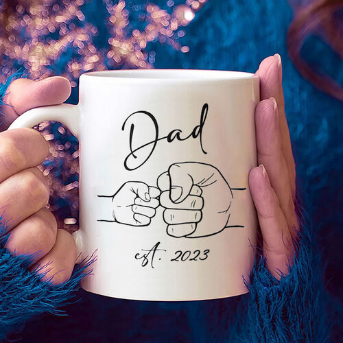 Custom Date Mug with Fist Bump Pattern Minimalist Gift for Best Father