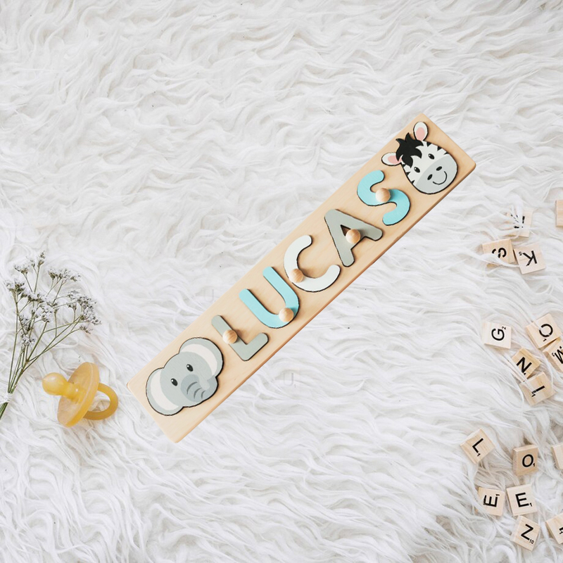 Spersonalizowane drewniane puzzle z imieniem i nazwiskiem Prezent Spersonalizowana śliczna głowa zwierzęcia Śmieszny prezent świąteczny