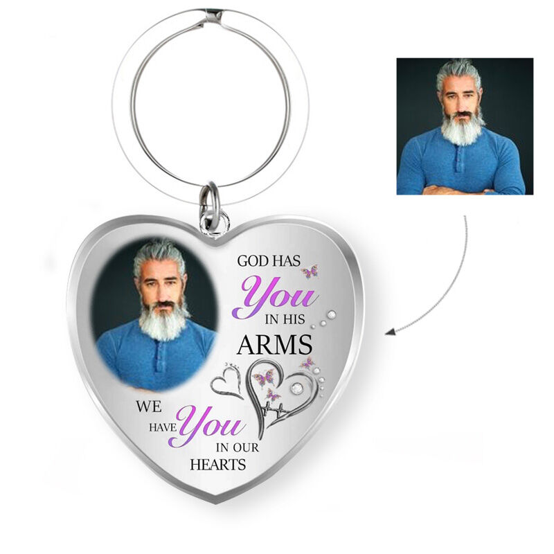 "God Has You in His Arms" Custom Photo Keychain