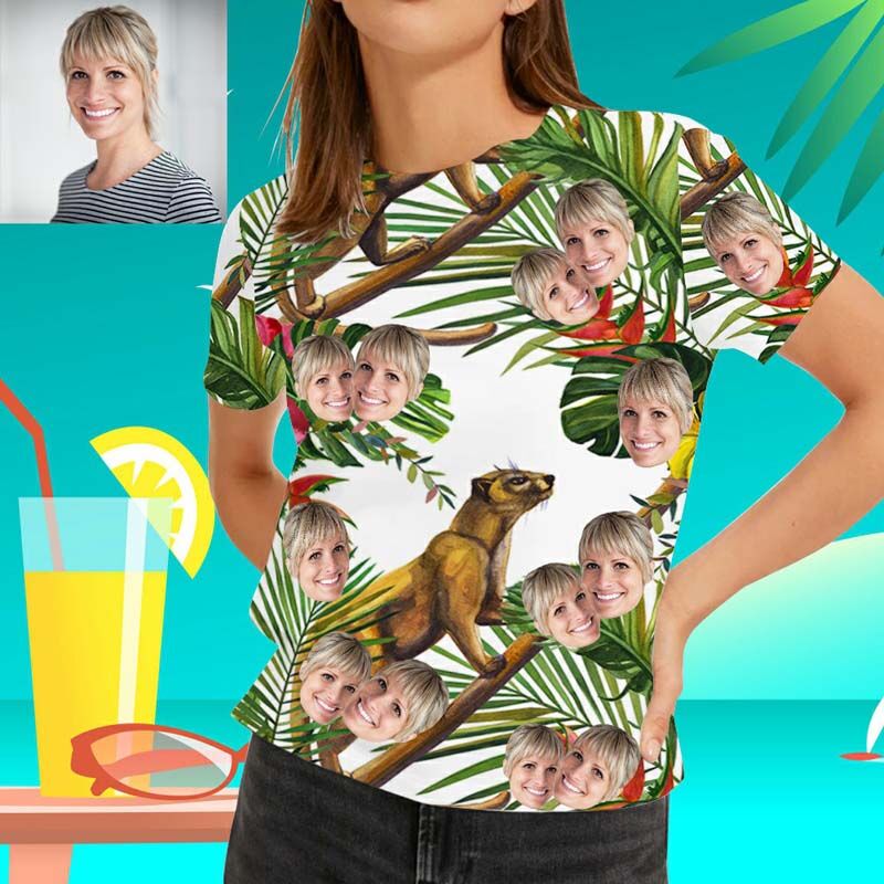 "Leopard On The Tree" Custom Face Women's Hawaiian T-Shirt