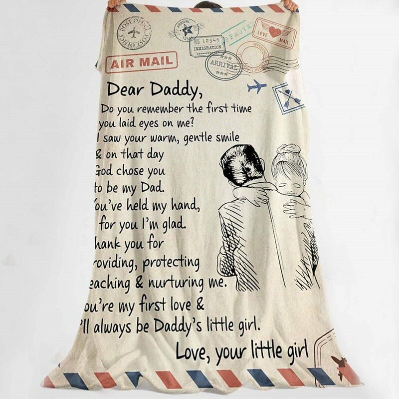 Personalized Air Mail Love Letter Blanket for Daddy from a Little Girl