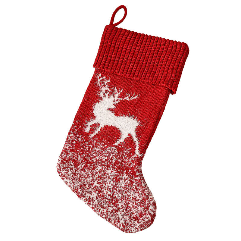 Calcetín navideño chimenea personalizado de nombre color rojo estampado de reno