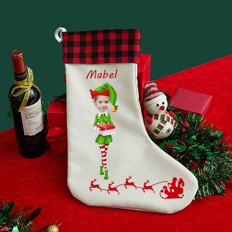 Personalized Custom Face Christmas Stocking Girl Cartoon Image Christmas Gift Bag