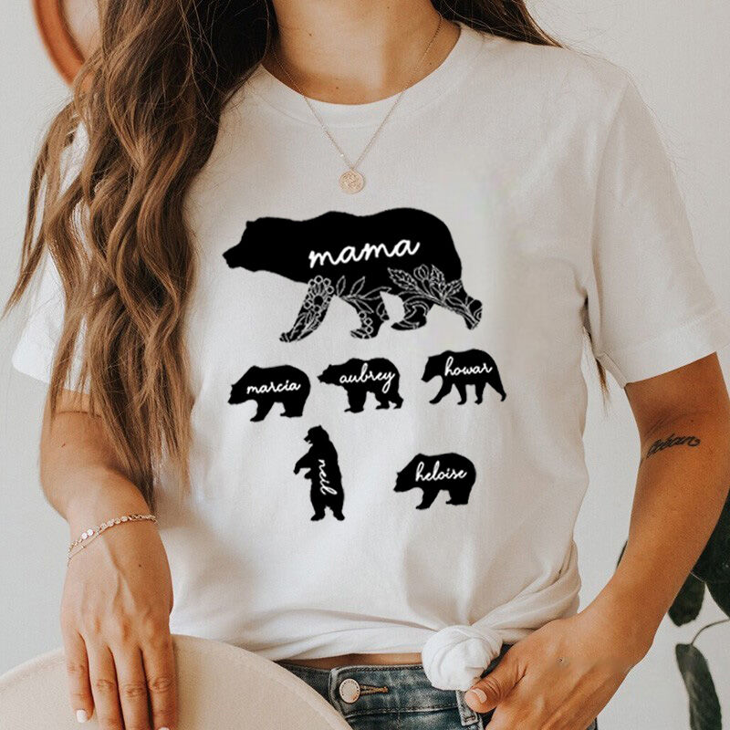 Personalized T-shirt Mama Bear and Her Babies with Custom Name for Super Mom