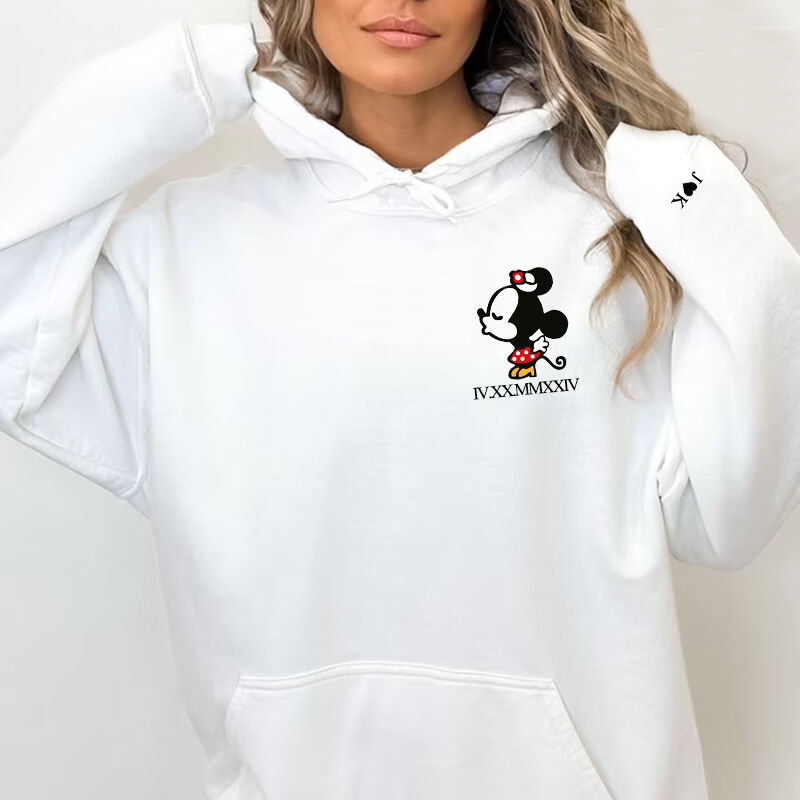 Personalized Hoodie Kissing Cartoon Mouse with Custom Roman Numeral Date Cute Gift for Couples