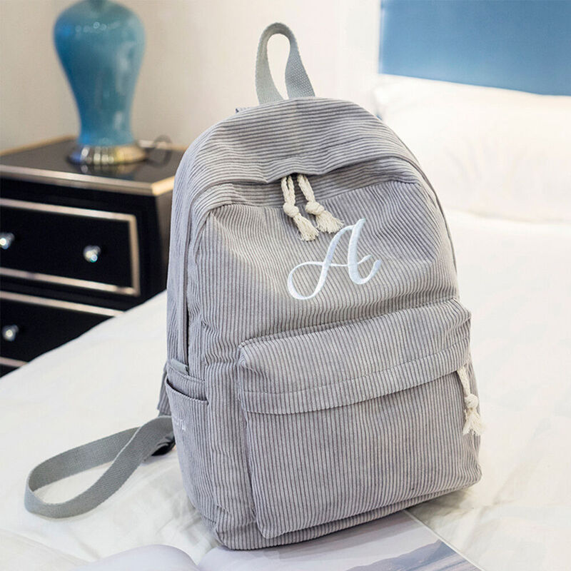 Sac à dos personnalisé avec lettre brodée en velours côtelé pour les étudiants