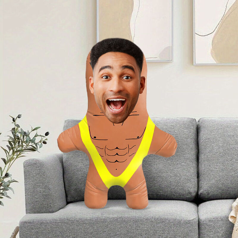 Customized Photo Pillow Yellow Mankini Face Pillow Funny Cushion for Him