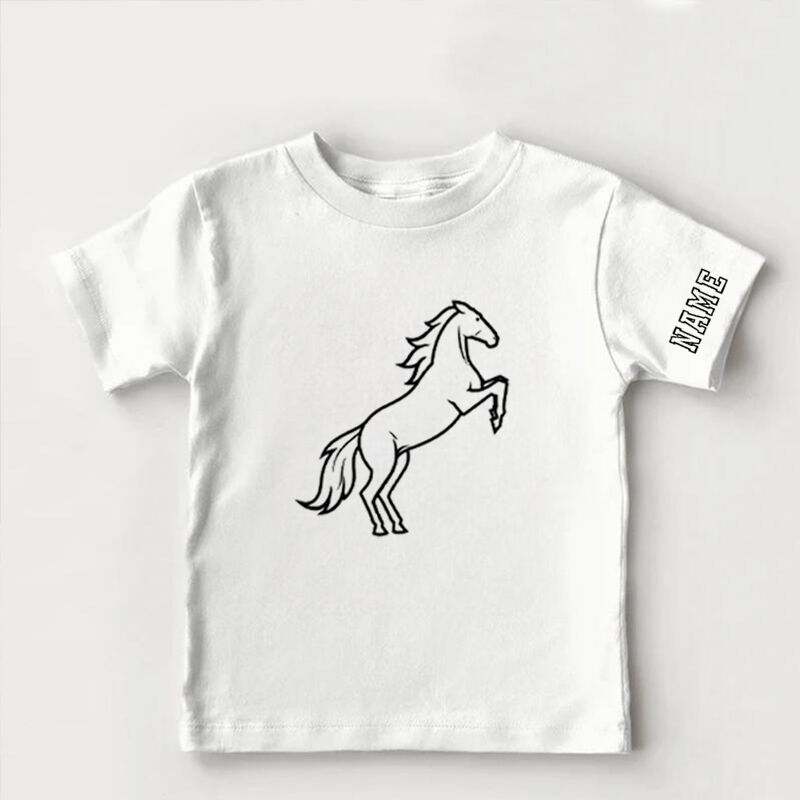 Personalized Kids T-Shirt With Customized Name And Horse Pattern Children's Gifts