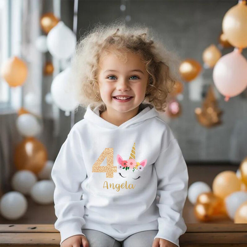 Personalized Children's Hoodie Custom Name And Age With Unicorn Pattern Cute Gift For Girls