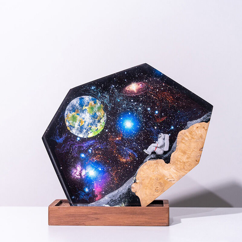 Astronaut And Interstellar Resin Wood Art Lamp Beautiful Gift for Best Friend