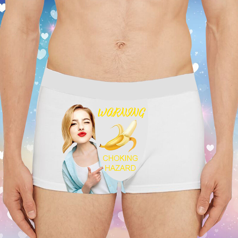 Personalized Photo Men's Underwear Boxer Briefs with Banana Pattern Funny Present for Husband