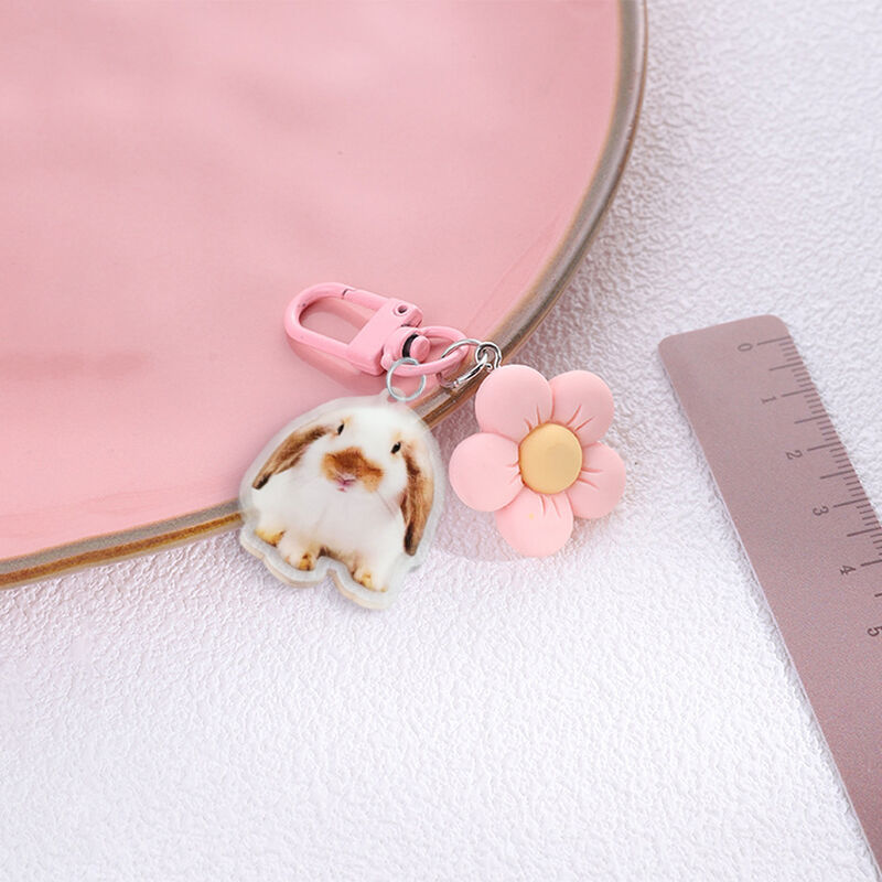 Personalized Acrylic Photo Keychain With Flower Decoration Cute Gift For Girls