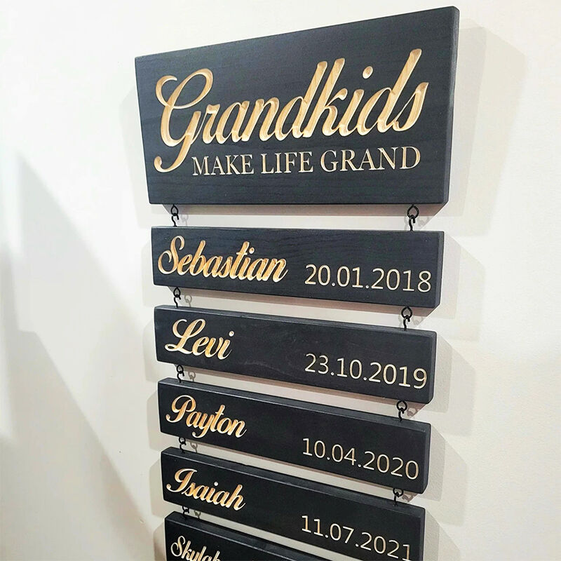 Cartello in legno personalizzato "I nipoti rendono la vita grandiosa", design da appendere, regalo ricordo di famiglia per i nonni