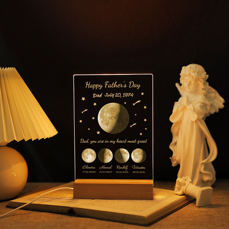 Personalized Moon Phase Picture Night Light with Star Pattern Interesting Father's Day Gift