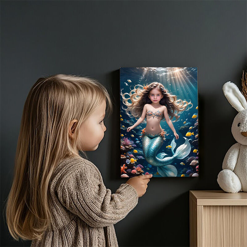 Personalized Mermaid Portraits with Custom Face Swap Cute Gift for Girl