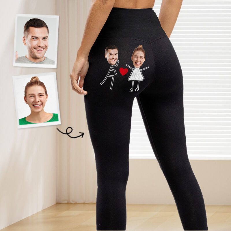 Leggings personalizzati Coppia Testa Foto Amore Lancio Divertente Design Regalo per i suoi amanti