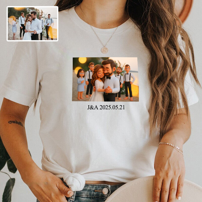 Personalized T-shirt Custom Meaningful Photo 3D Cartoon Style Design Perfect Gift for Lover One