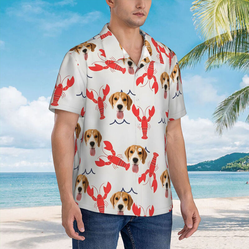 Personalized Hawaiian Shirt with Lobster Print Summer Casual Shirt Holiday Gift for Pet Lovers